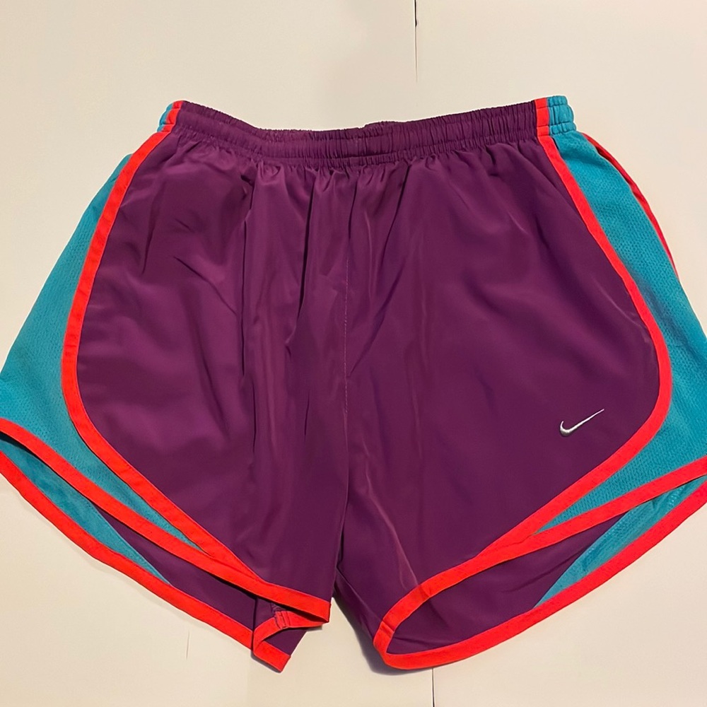 Nike Purple Athletic Shorts with Teal and Red Trim